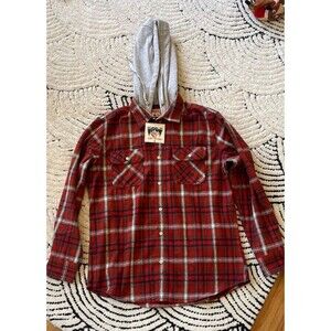 Free Planet Plaid Hoodie Mens Large Long Sleeve NWT Red Blue Green Gray Large